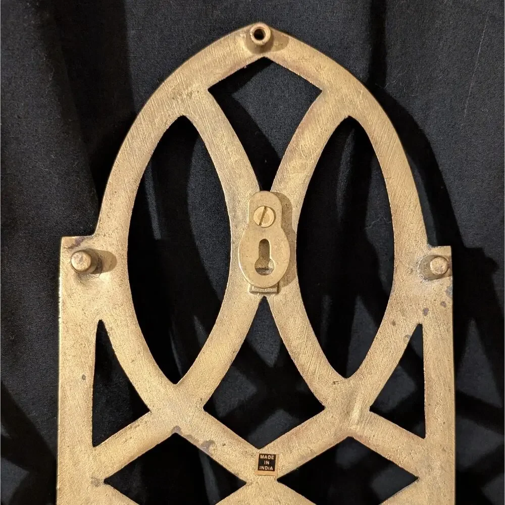 Vintage Solid Brass Wall Sconce Pair Art Deco Geometric Statement Candle Holders